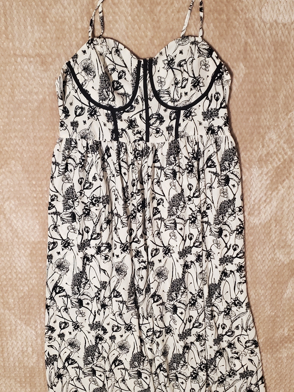 SHEIN White Midi Dress with Black Floral Print